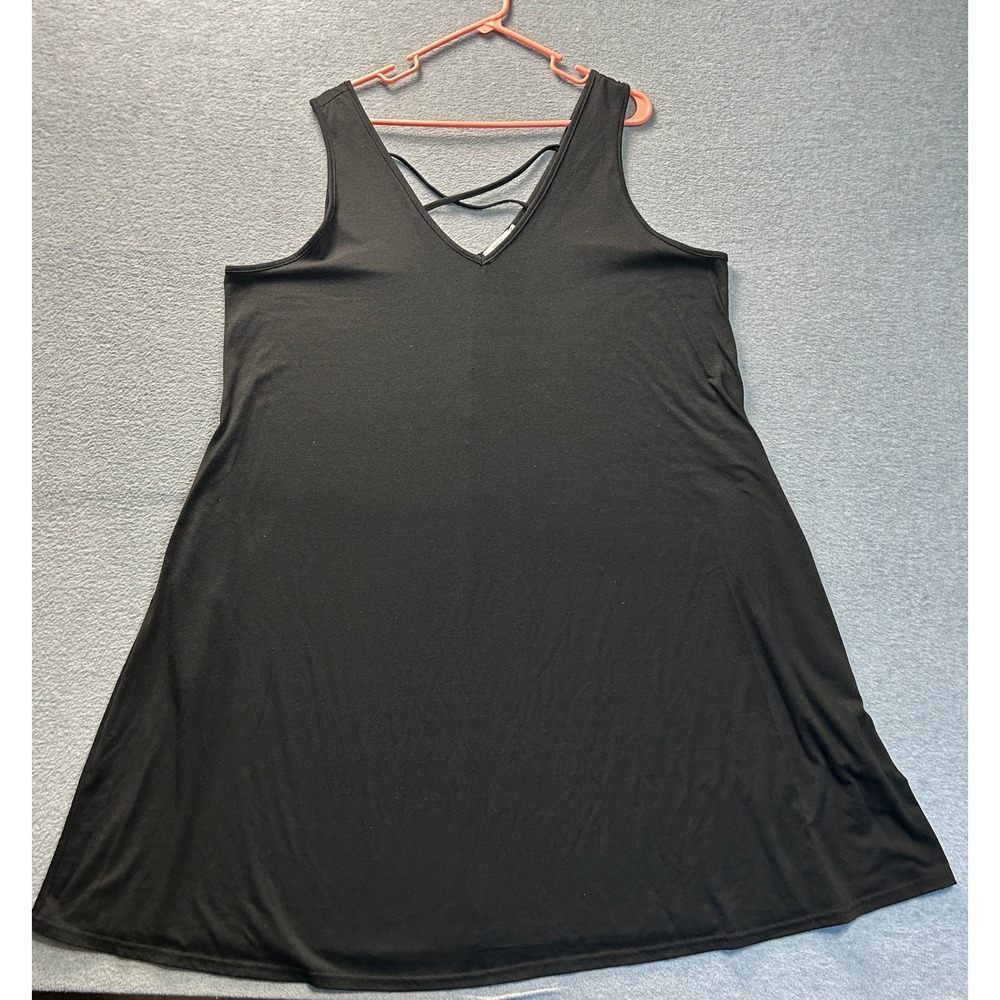 Pinup Fashion Sleeveless Swing Dress Womens 22W Black V Neck Strappy Plus Size